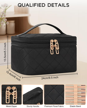 Relavel Large Travel Makeup Bag side view showing brush holders