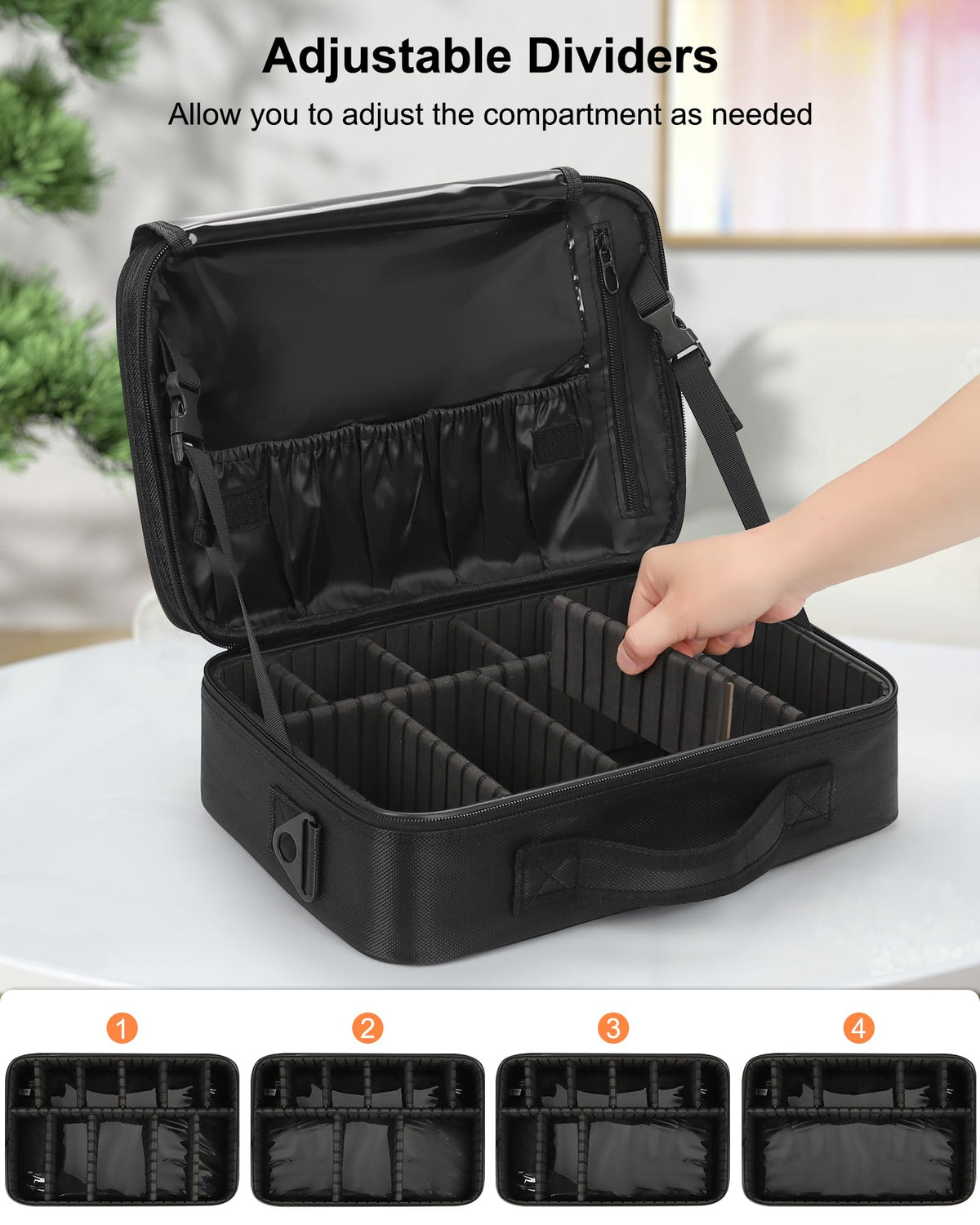 Relavel Makeup Bag interior with adjustable dividers
