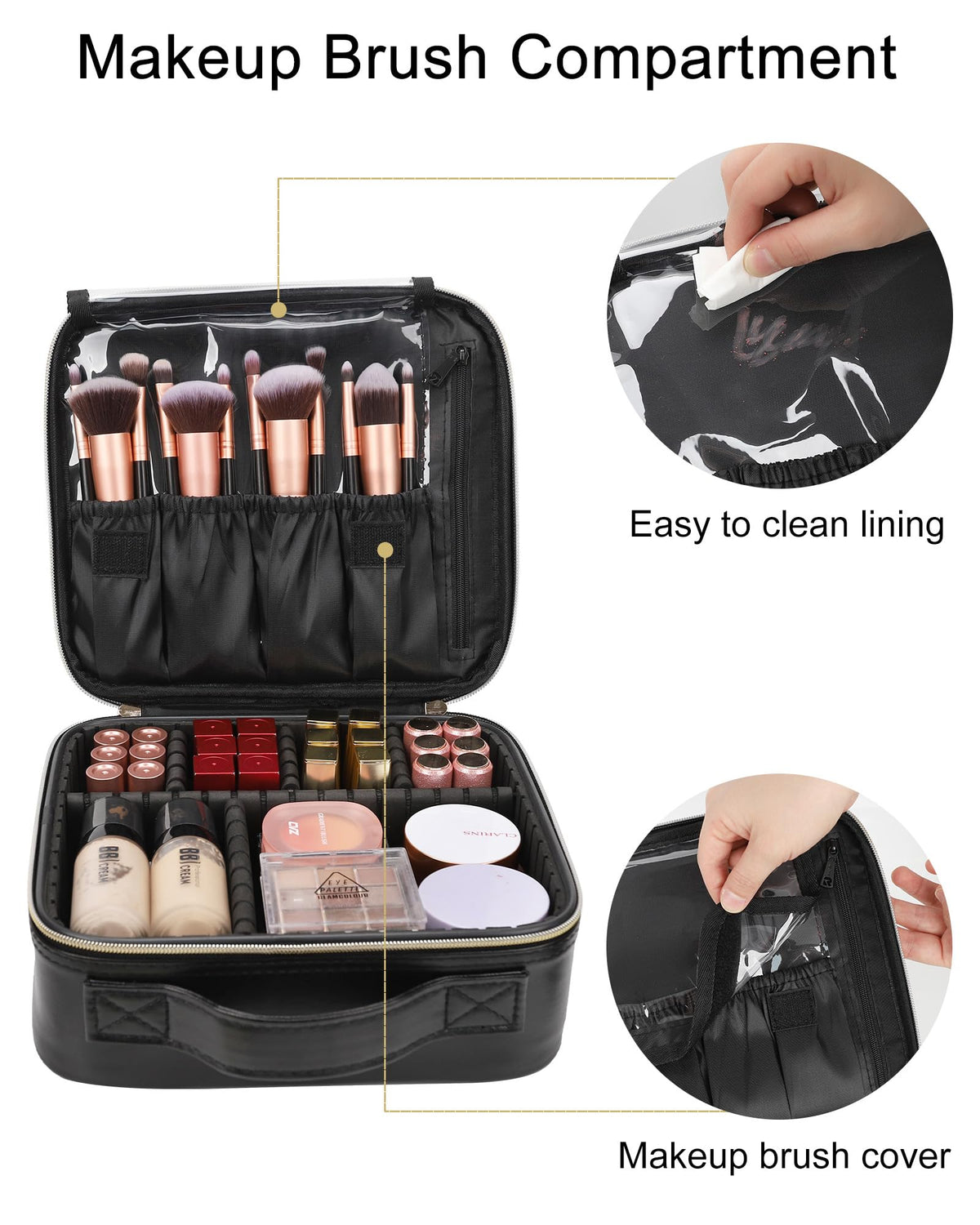Relavel Makeup Bag open view with cosmetics inside