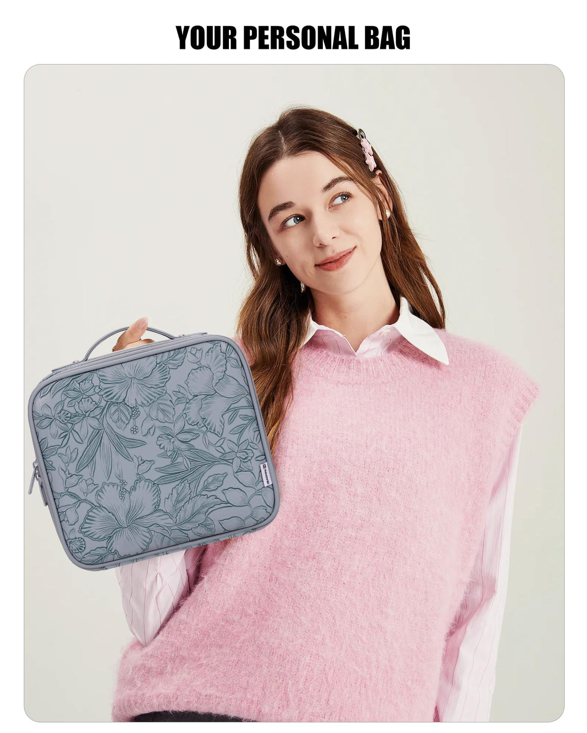 Relavel makeup bag with LED mirror in a stylish setting