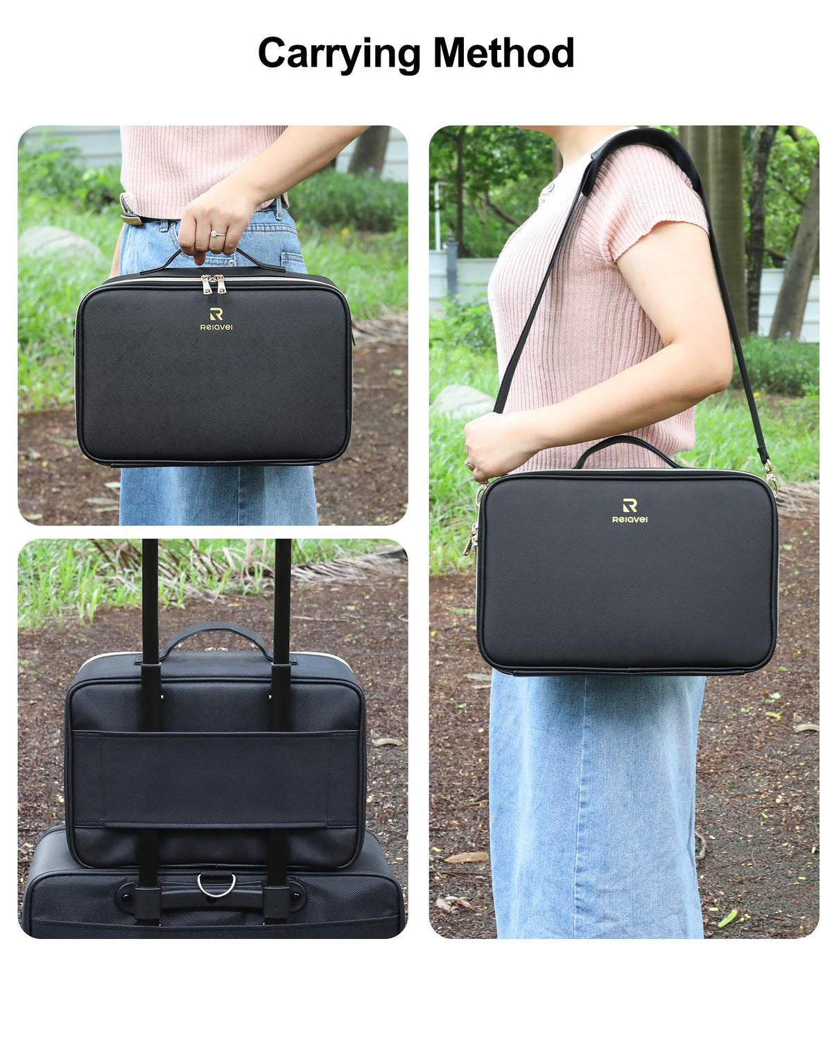 Relavel Makeup Train Case in black with makeup brushes