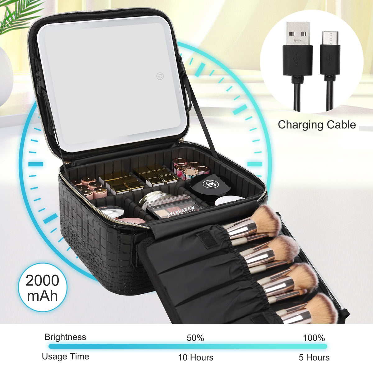 Relavel Makeup Train Case side view with zipper