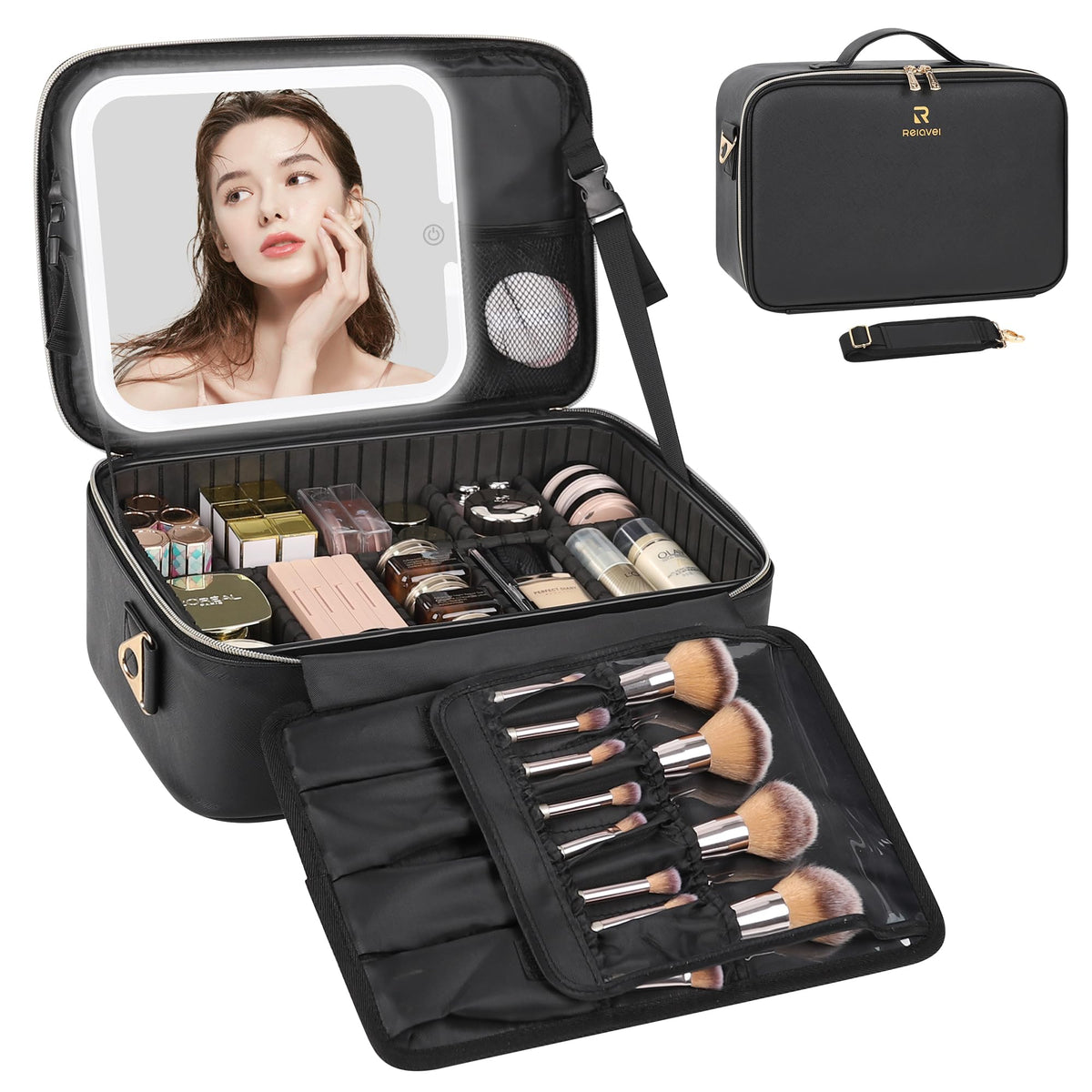 Relavel Makeup Train Case with LED mirror front view