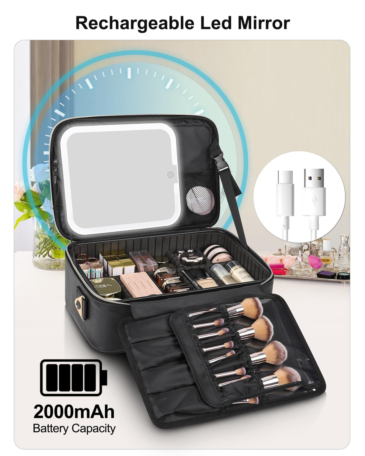 Relavel Makeup Train Case with open compartments