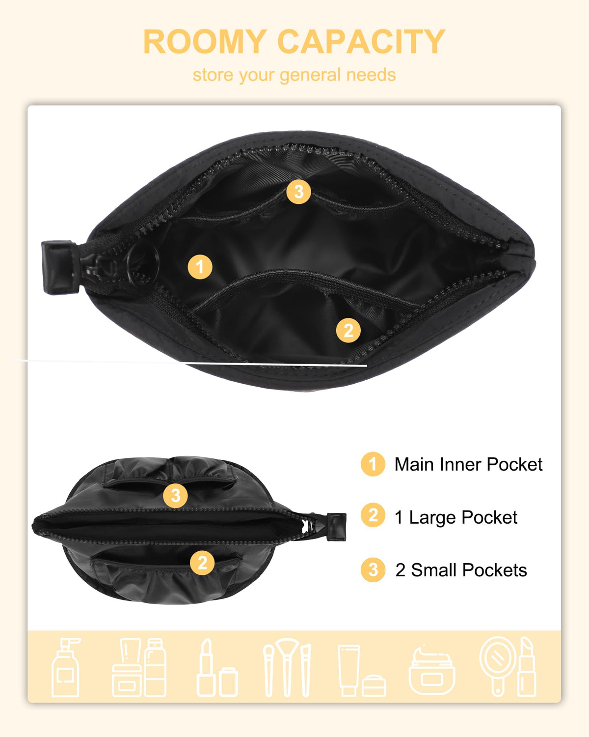Relavel Mini Makeup Bag open showing inner pockets