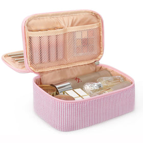 Relavel Pink Makeup Bag front view with dual-layer design
