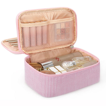 Relavel Pink Makeup Bag front view with dual-layer design