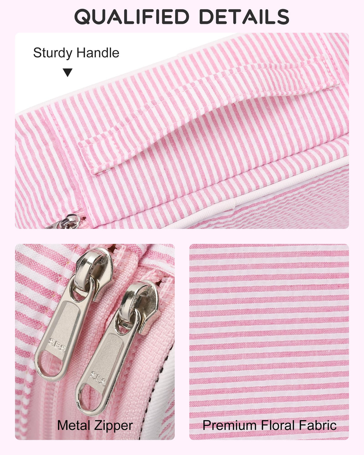 Relavel Pink Makeup Bag with makeup brushes and cosmetics inside