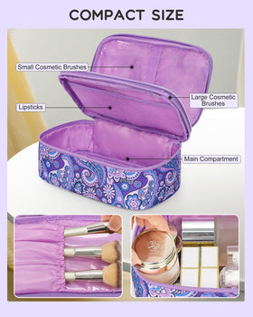 Relavel Small Floral Cosmetic Bag side view displaying brush holders