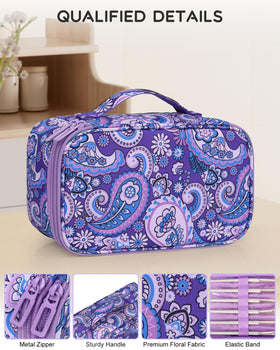 Relavel Small Floral Cosmetic Bag with makeup brushes inside