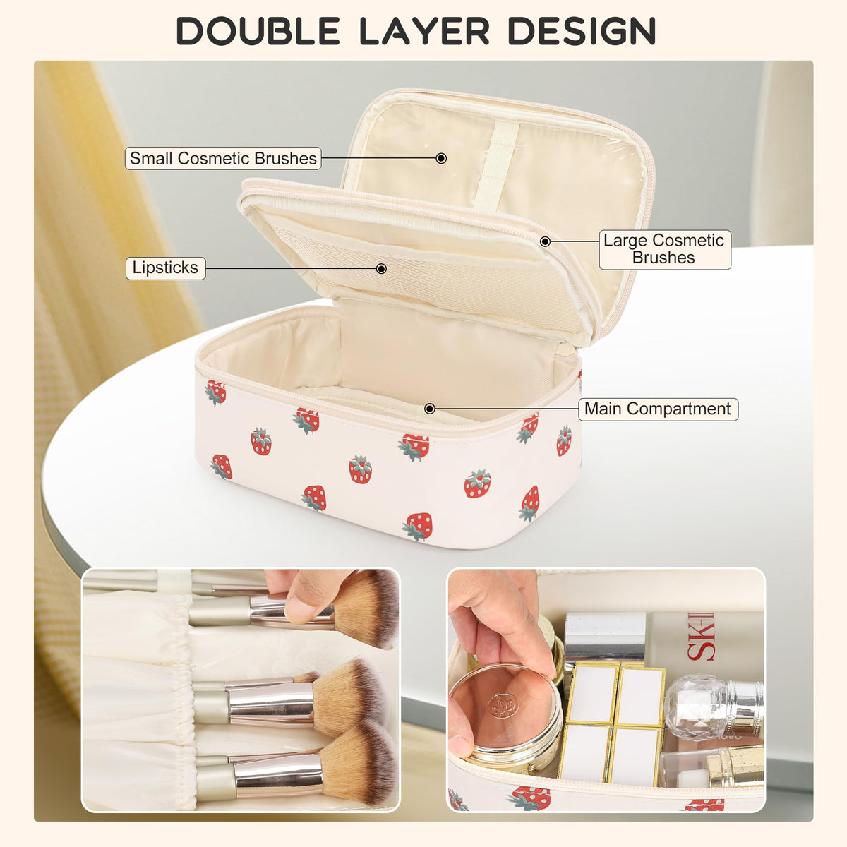 Relavel Small Makeup Bag with cosmetics organized inside