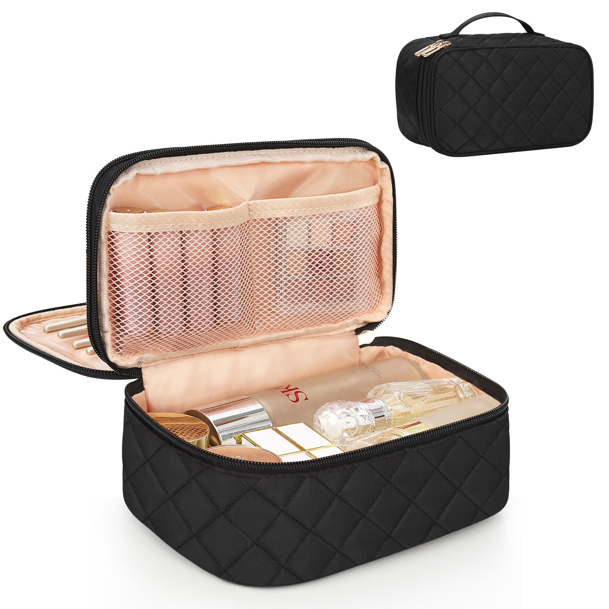 Relavel Small Travel Makeup Bag front view in black