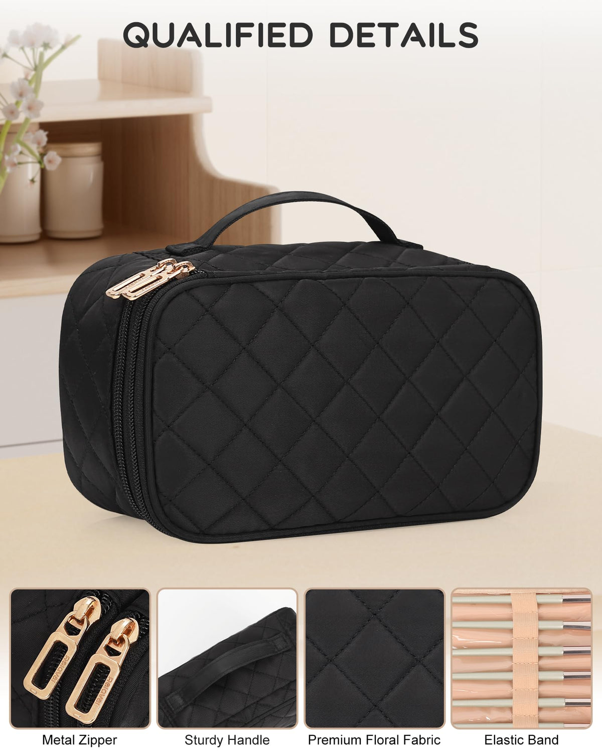 Relavel Small Travel Makeup Bag side view with zipper