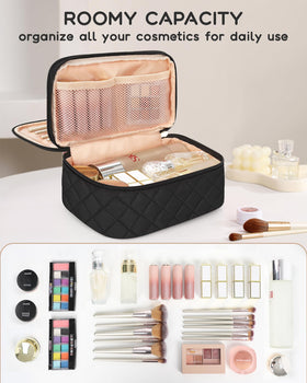 Relavel Small Travel Makeup Bag with cosmetics inside
