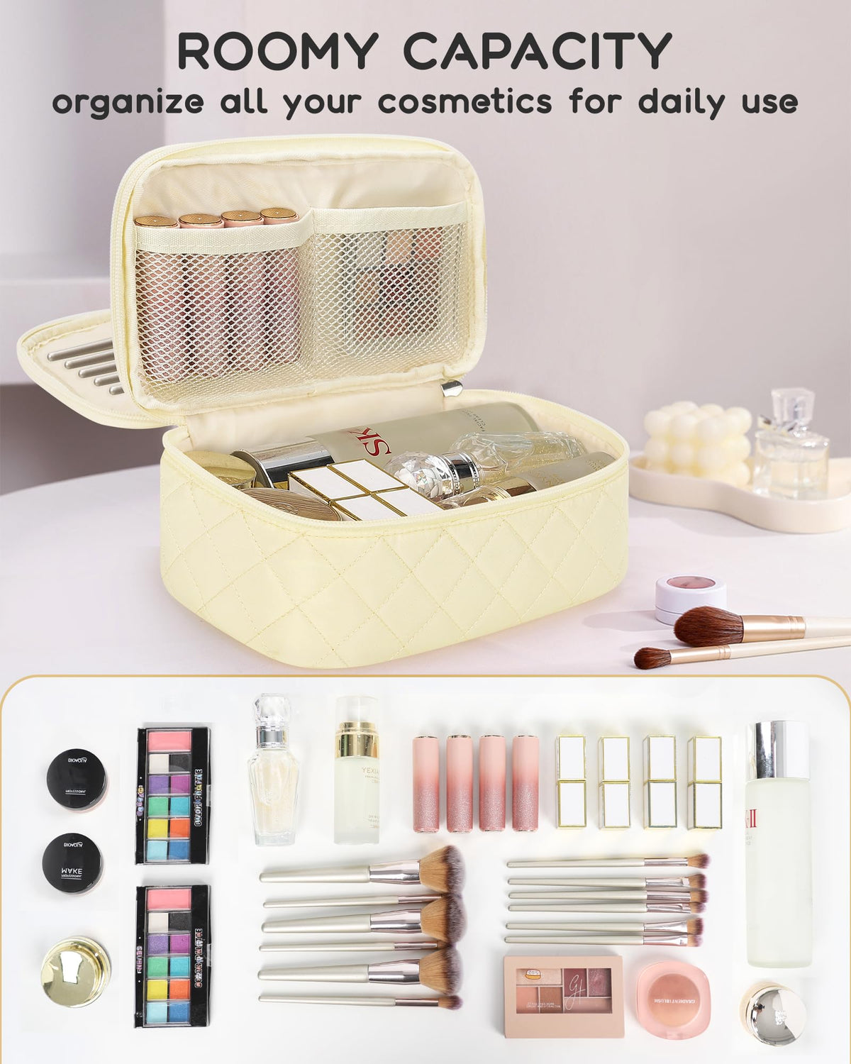 Relavel Travel Makeup Bag compact size compared to hand