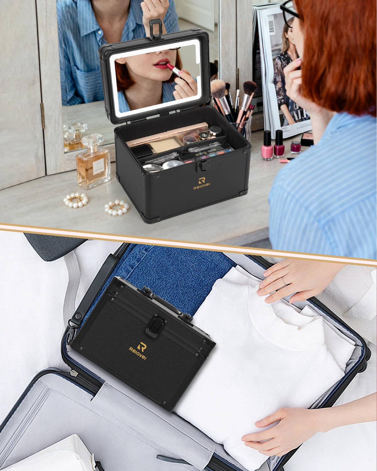 Relavel Travel Makeup Bag dimensions on display