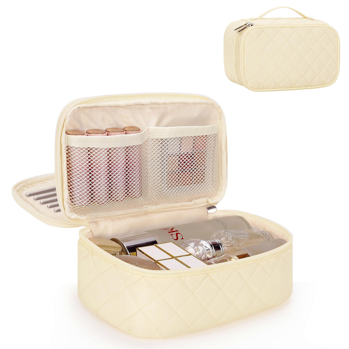 Relavel Travel Makeup Bag front view with compartments