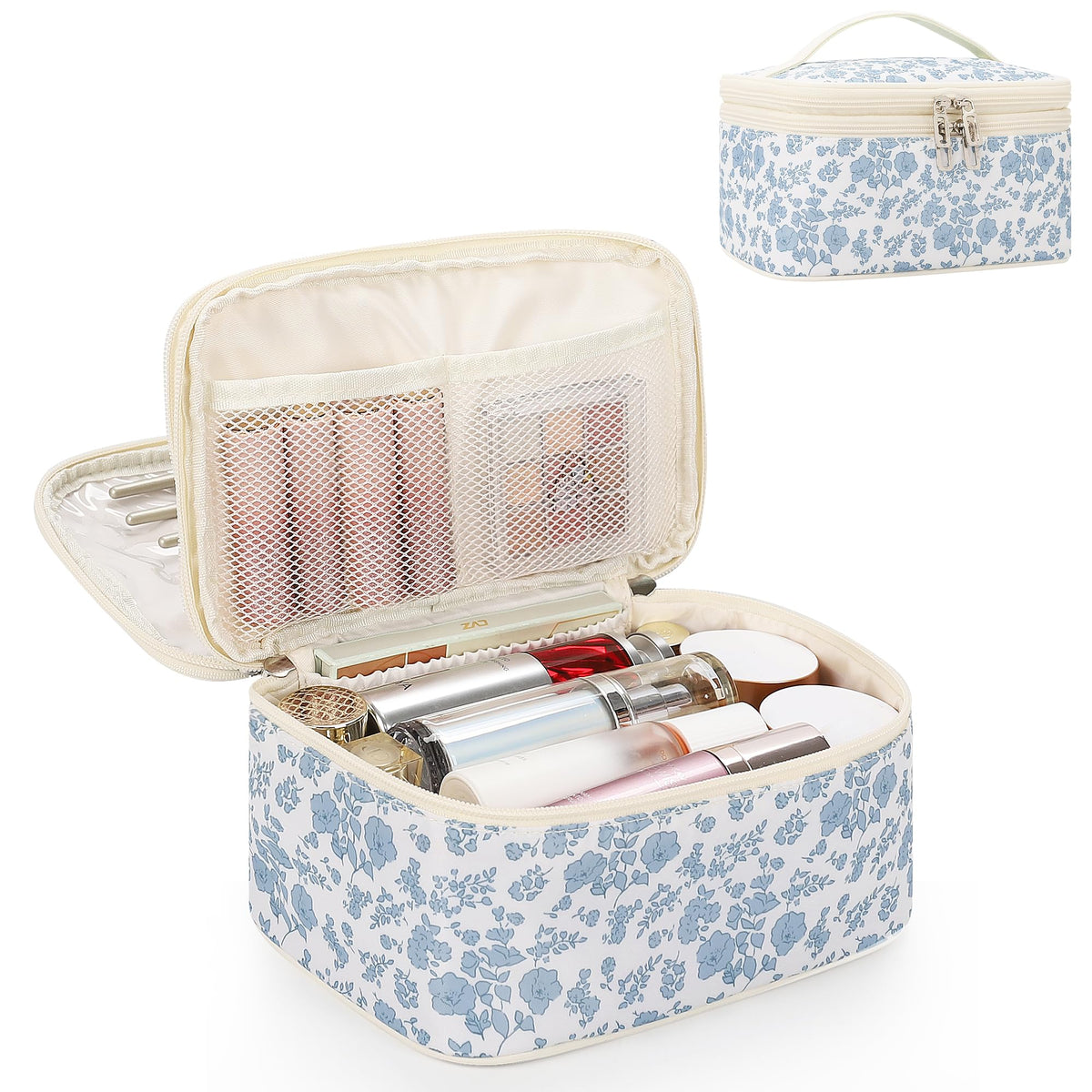 Relavel Travel Makeup Bag front view with floral design