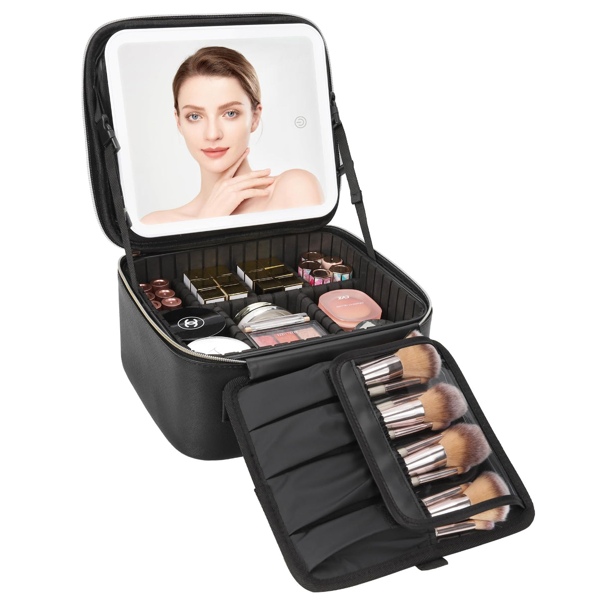 Relavel Travel Makeup Bag front view with LED mirror