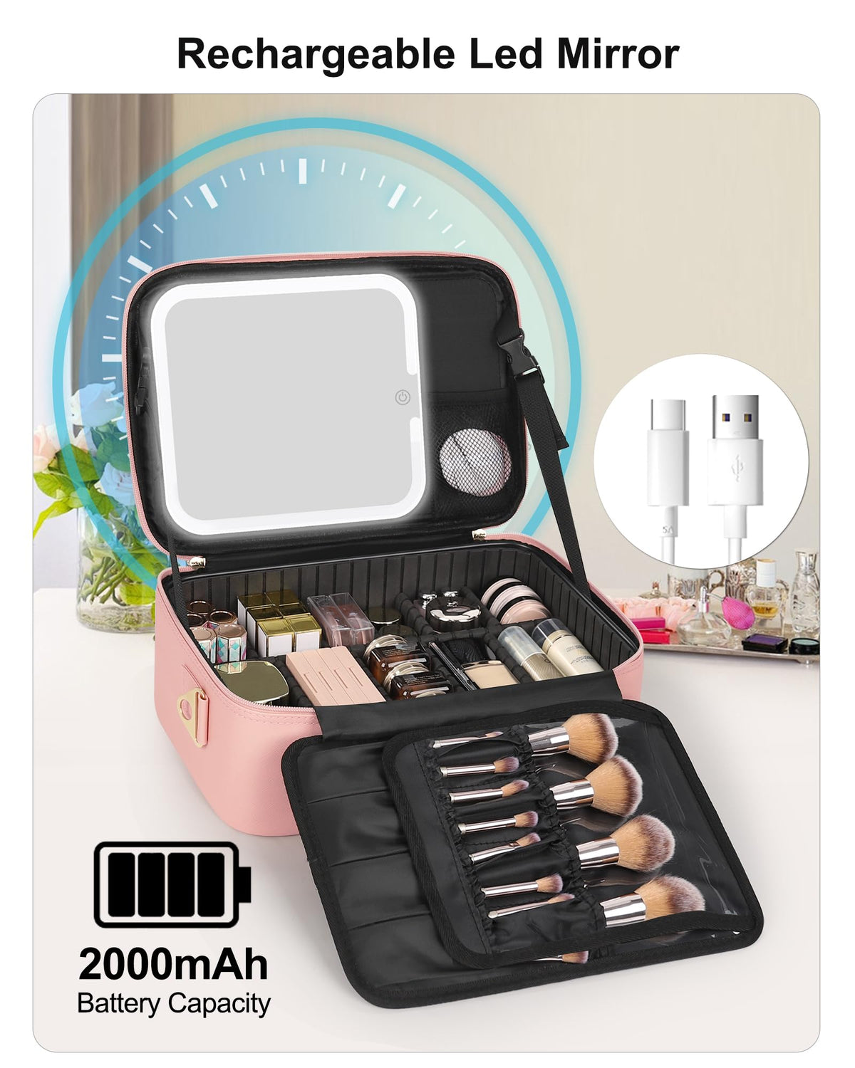 Relavel Travel Makeup Bag in black PU leather
