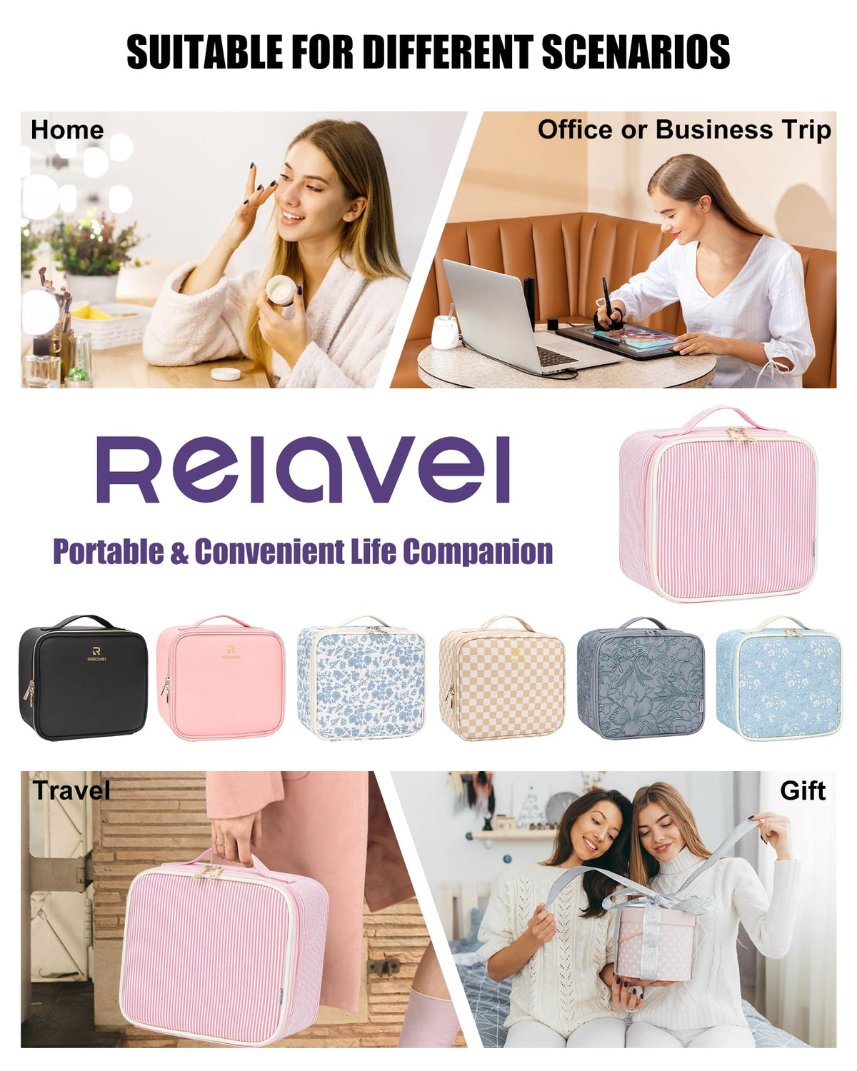 Relavel Travel Makeup Bag packaging display
