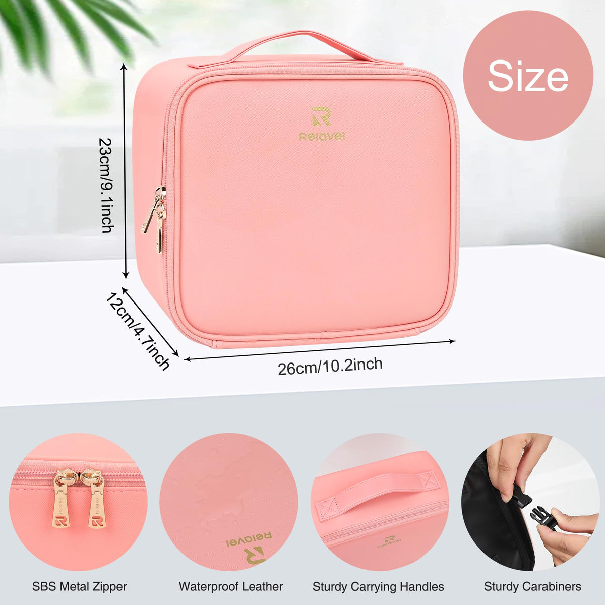 Relavel Travel Makeup Bag pink interior with detachable partitions