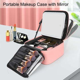 Relavel Travel Makeup Bag pink with adjustable brightness settings