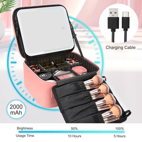 Relavel Travel Makeup Bag pink with makeup brushes inside