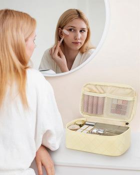 Relavel Travel Makeup Bag showing waterproof material