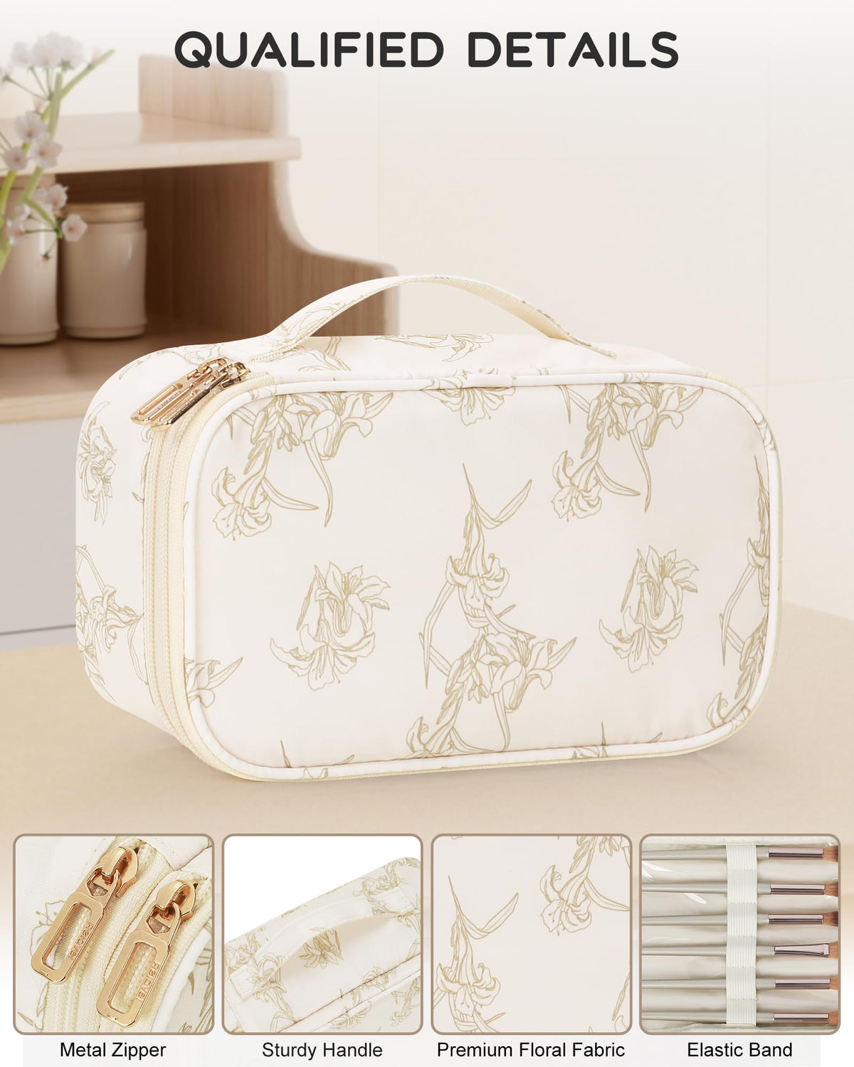 Relavel Travel Makeup Bag side view showcasing mesh pockets