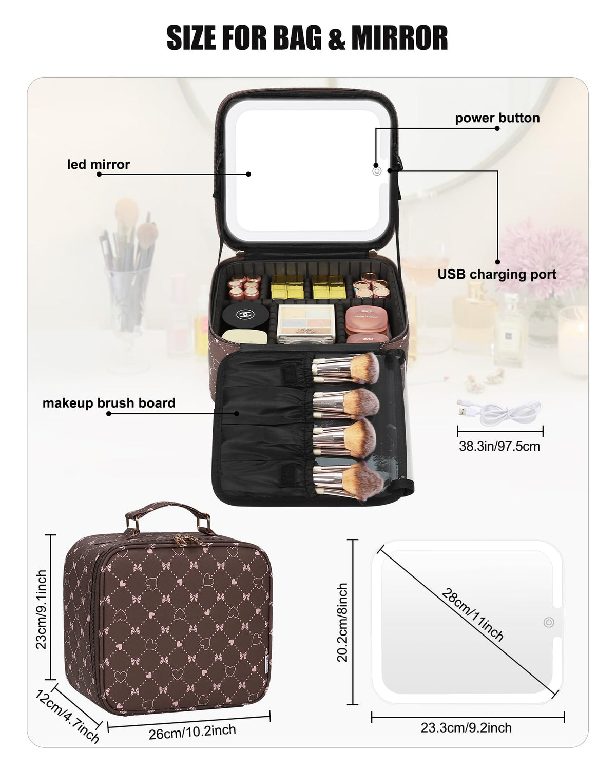 Relavel Travel Makeup Bag side view showing PU leather material
