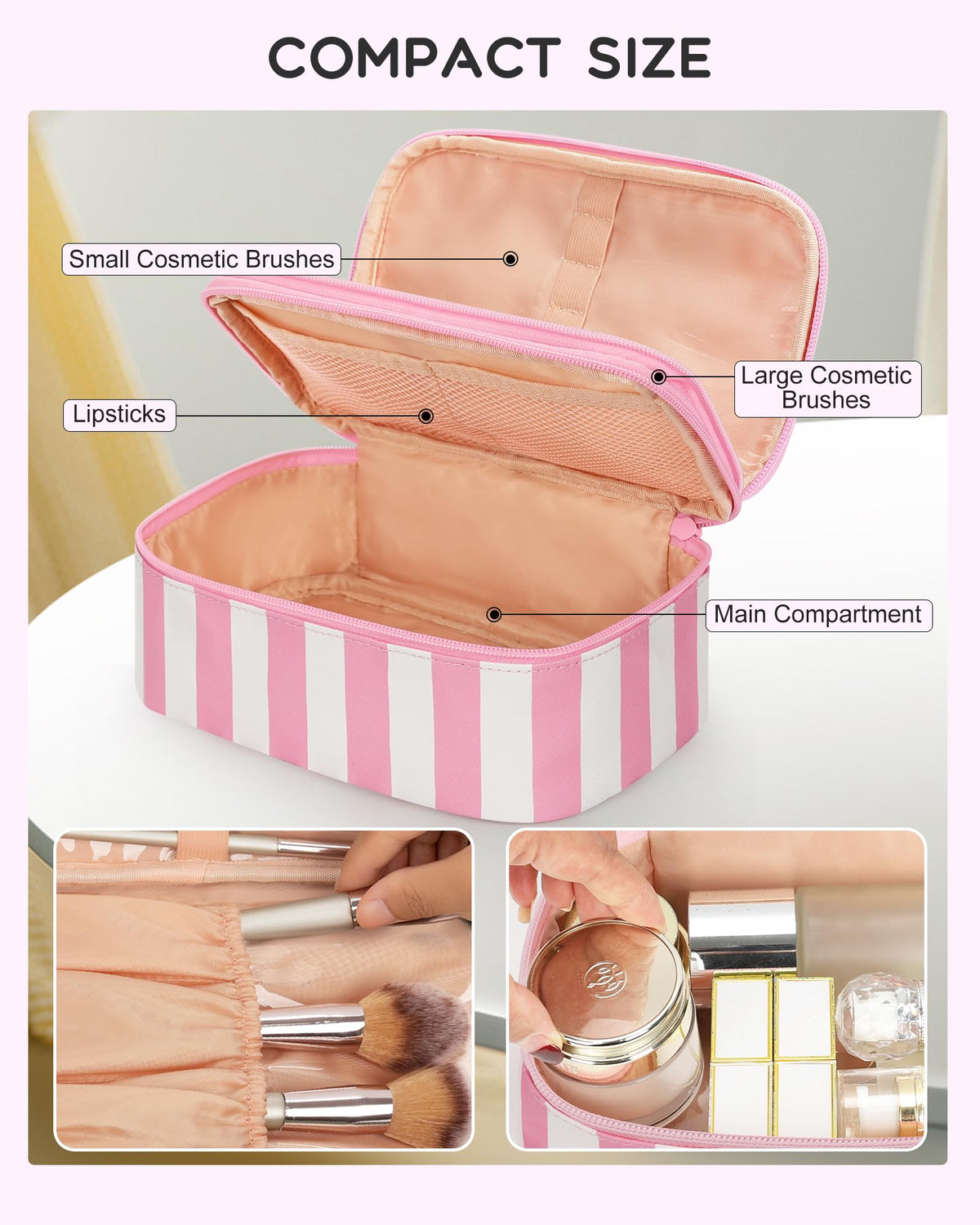 Relavel Travel Makeup Bag side view with zipper