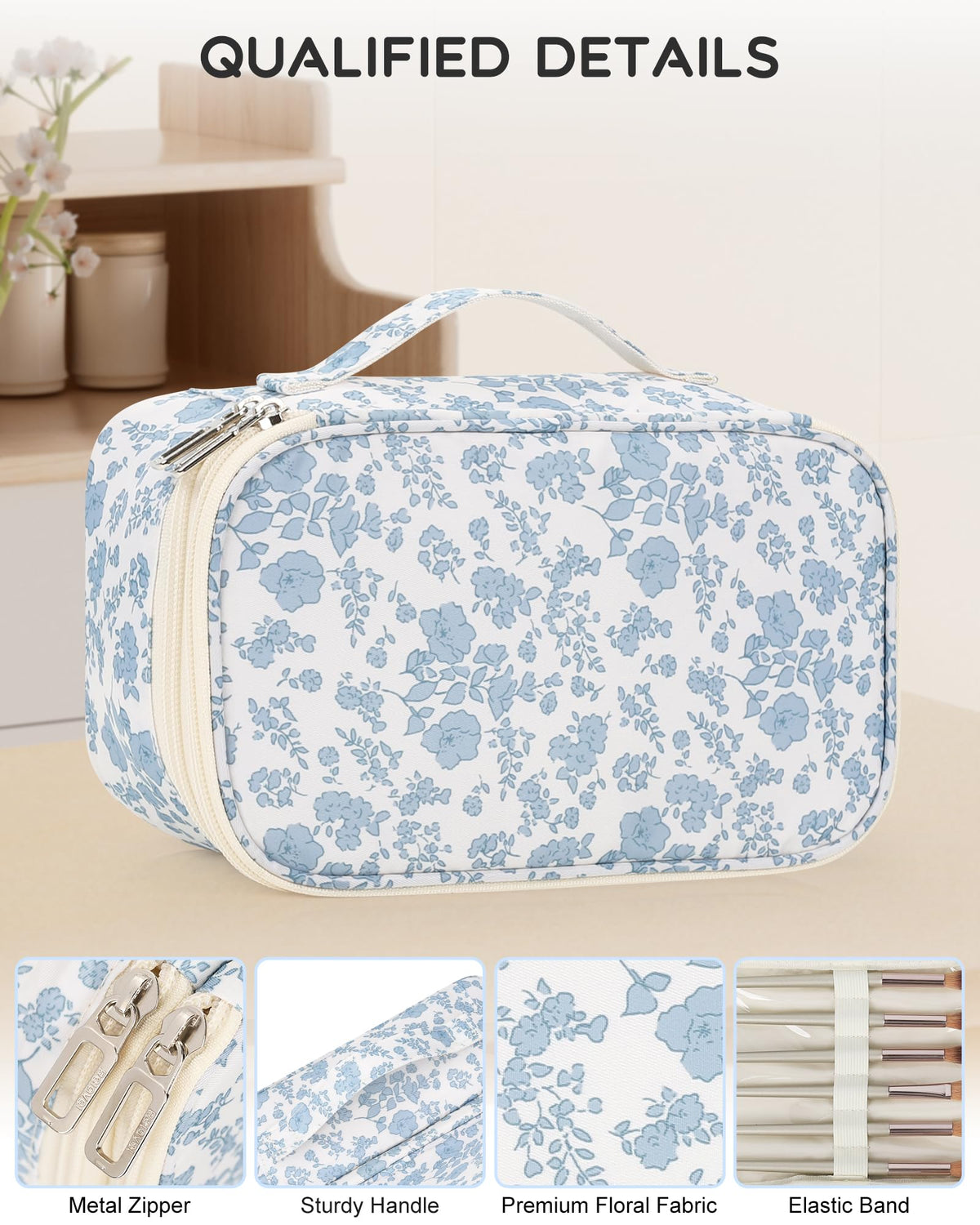Relavel Travel Makeup Bag side view with zipper
