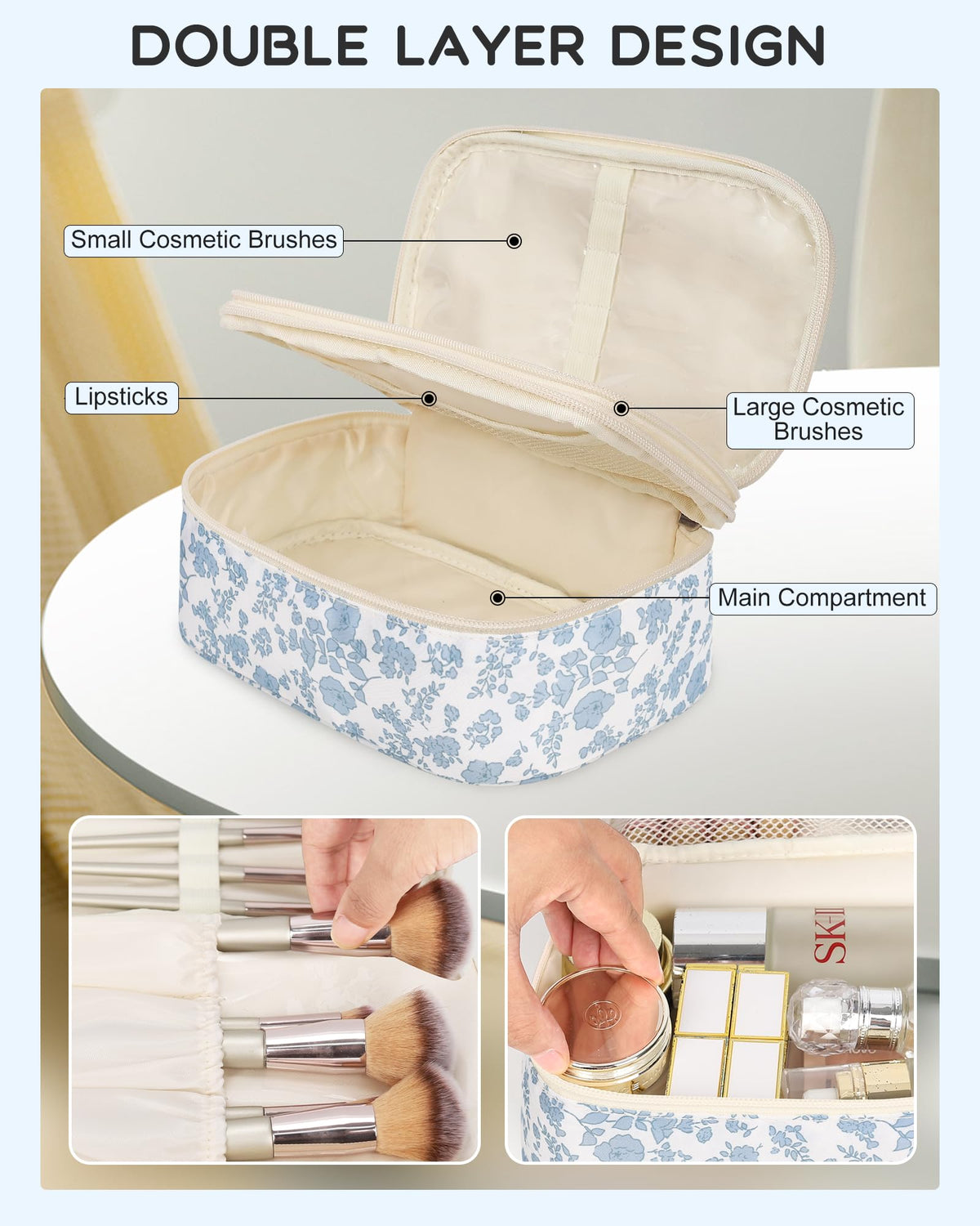 Relavel Travel Makeup Bag with brushes in holders