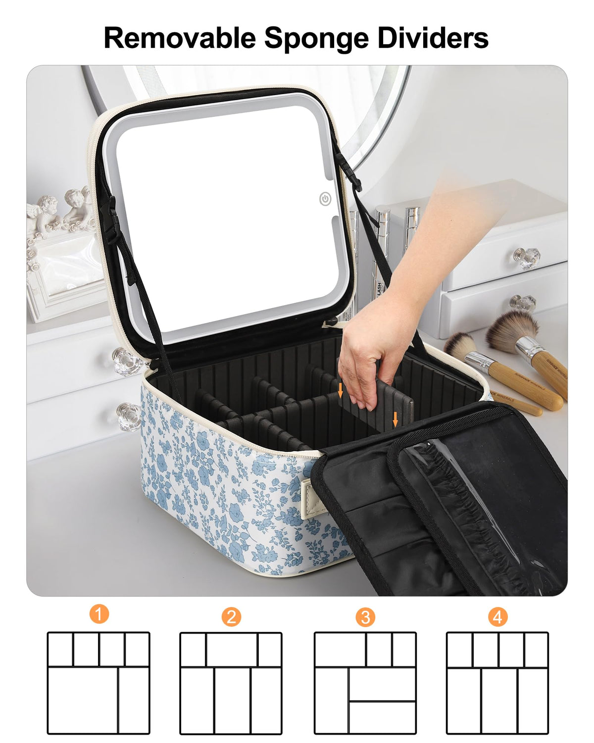 Relavel Travel Makeup Bag with floral design side view