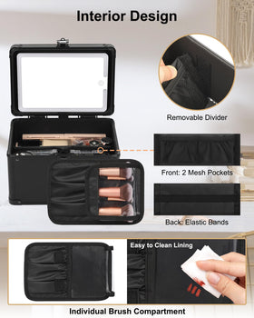 Relavel Travel Makeup Bag with makeup brushes in compartment