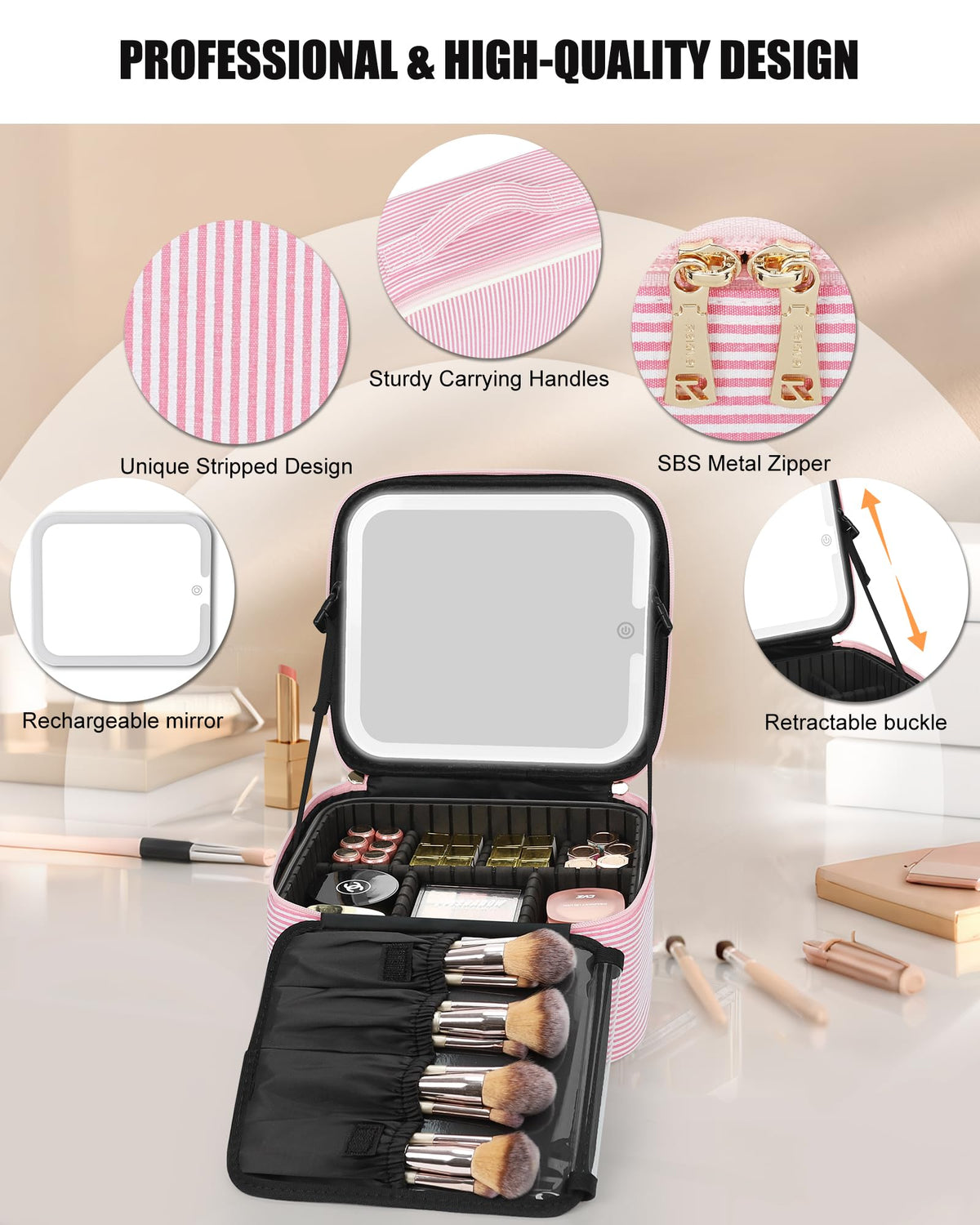 Relavel Travel Makeup Bag with makeup brushes in holders