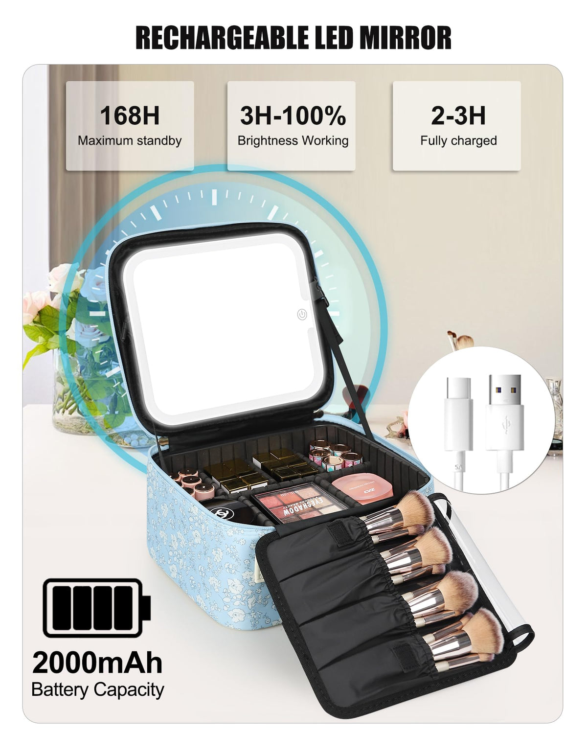 Relavel Travel Makeup Bag with makeup brushes organized