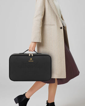 Relavel Travel Makeup Bag with various cosmetics inside