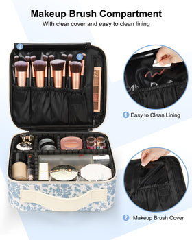 Relavel Travel Makeup Case brush compartment with clear cover