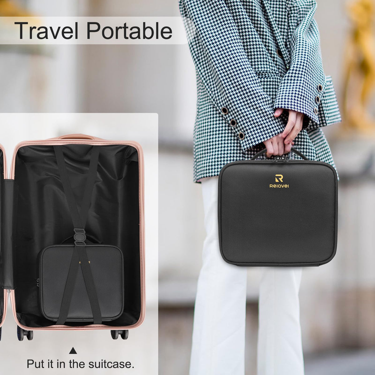 Relavel Travel Makeup Train Case back view