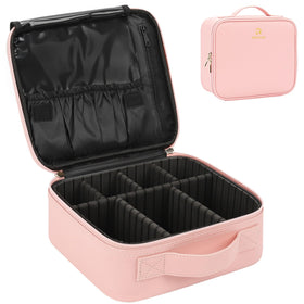 Relavel Travel Makeup Train Case in pink with adjustable dividers