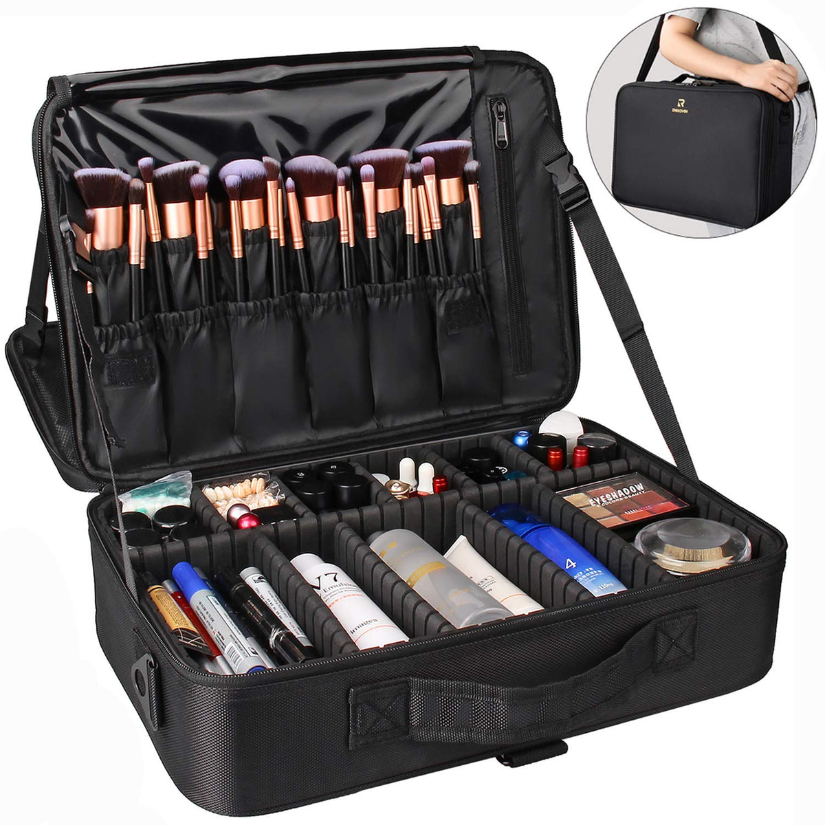 Relavel Travel Makeup Train Case open showing spacious compartments