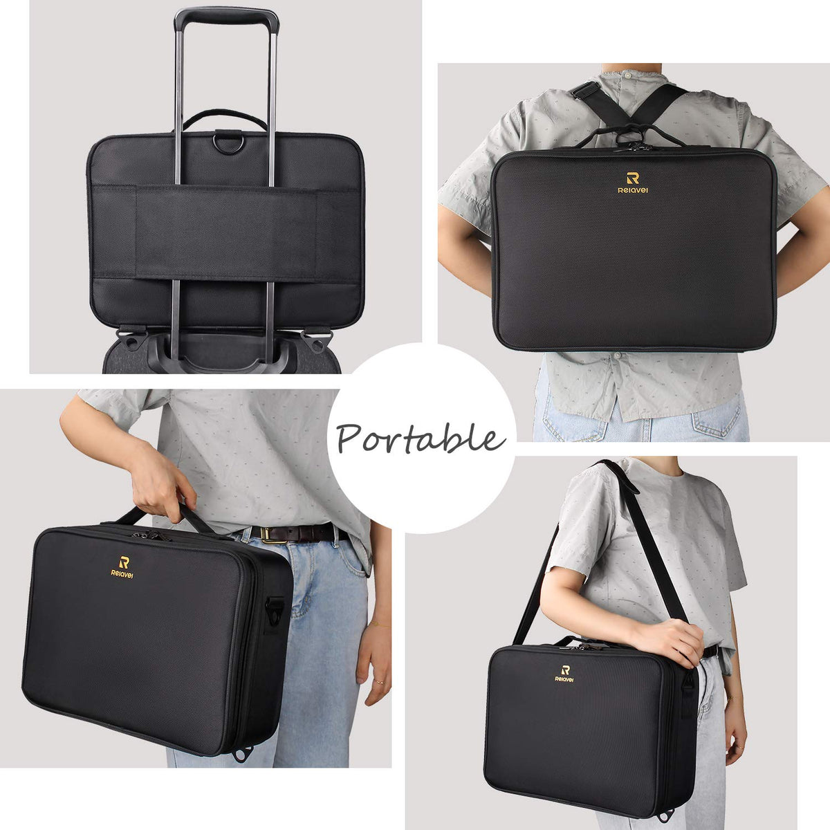 Relavel Travel Makeup Train Case waterproof interior demonstration