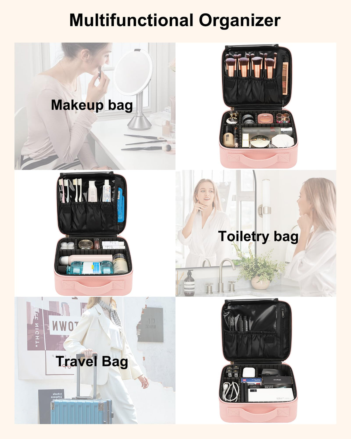Relavel Travel Makeup Train Case with makeup brushes and tools