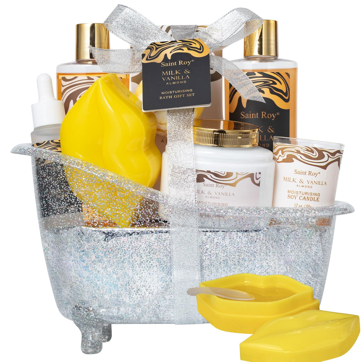 Relaxing home spa setup with Saint Roy products