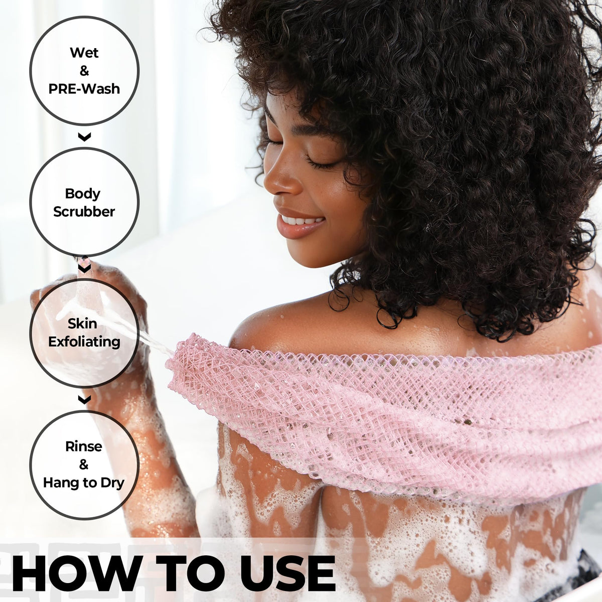 RelaxScene Afro Scrubber African Net Sponge in use during a shower
