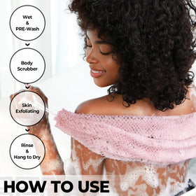 RelaxScene Afro Scrubber African Net Sponge in use during a shower