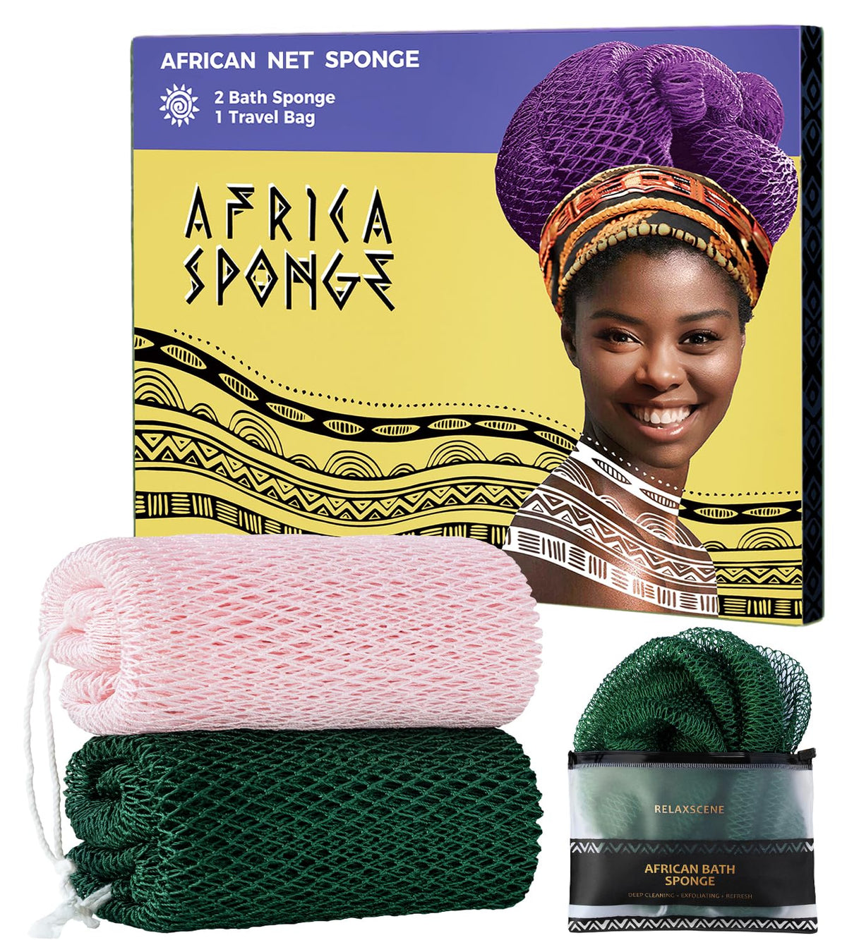 RelaxScene Afro Scrubber African Net Sponge in vibrant pink colour