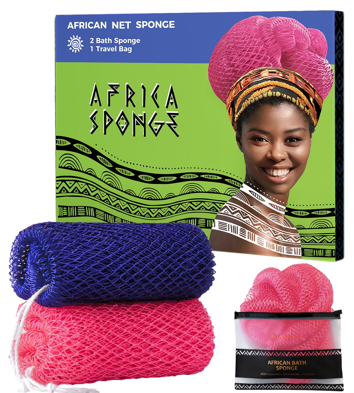 RelaxScene Authentic African Net Sponge purple and pink front view